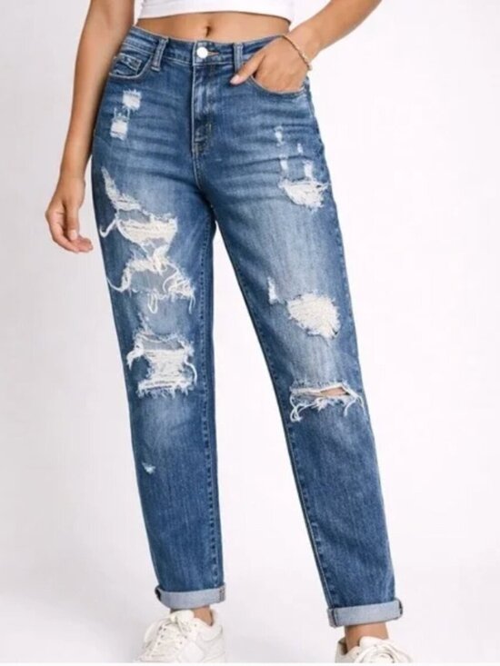 Judy Blue Denim - Judy Blue Women's Size 0/24 Boyfriend Fit Jeans Distressed Medium Wash JB8286MD